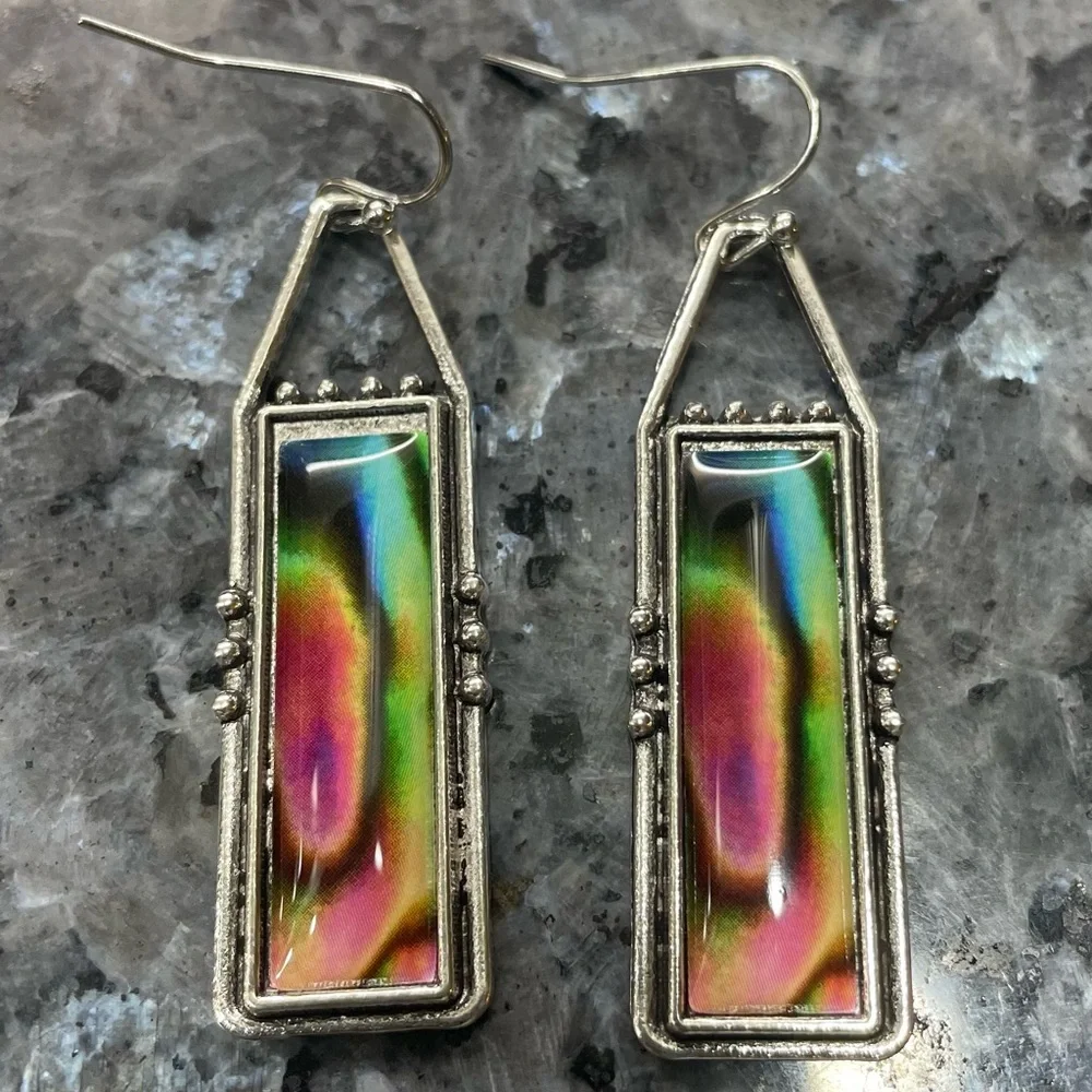 2/$25 or 3/$35 NWOT Colorful rectangular rainbow swirl enamel earrings - Picture 1 of 6
